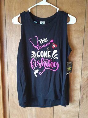 Athletic Works Women's Black "This Nurse Is Gone Fishing" Tank Top Size S NWT